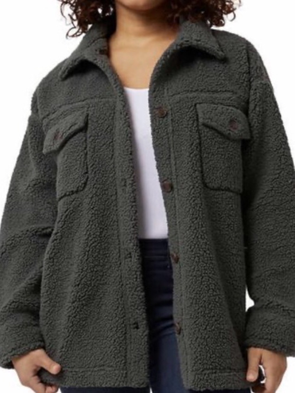 32 Degrees Dark Olive Green Teddy Sherpa Button-Up Jacket
